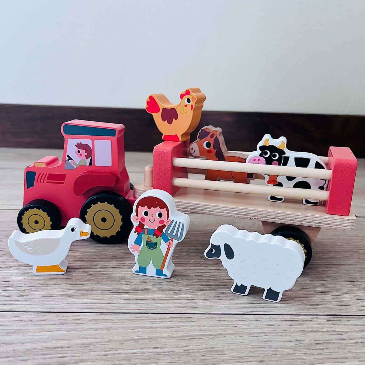 Wooden Tractor With Farm Animals | Bin Busy On The Farm Add-On